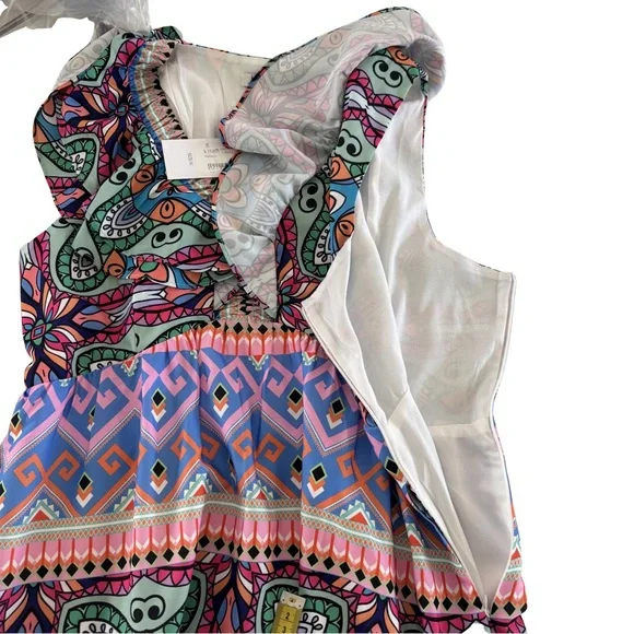 Joy Joy Medallion Print Ruffle Sleeve Dress Pockets NWT Size M Boho - Picture 5 of 9